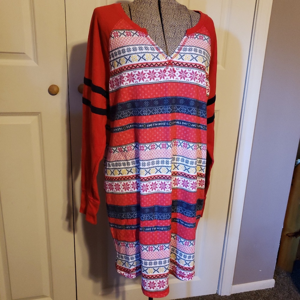 Maurices Sleigh Waffle Knit Long Sleeve Night Gown